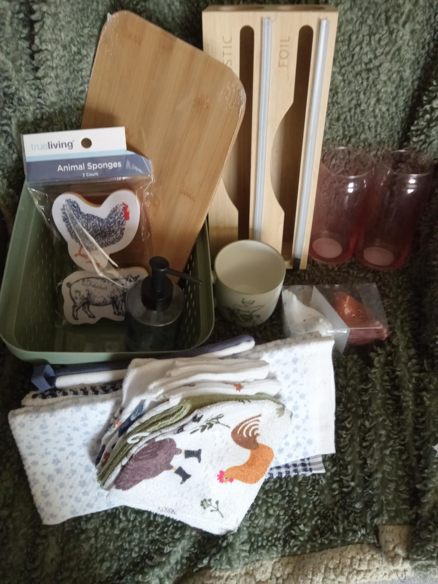 Cutting board and animal sponges.jpg